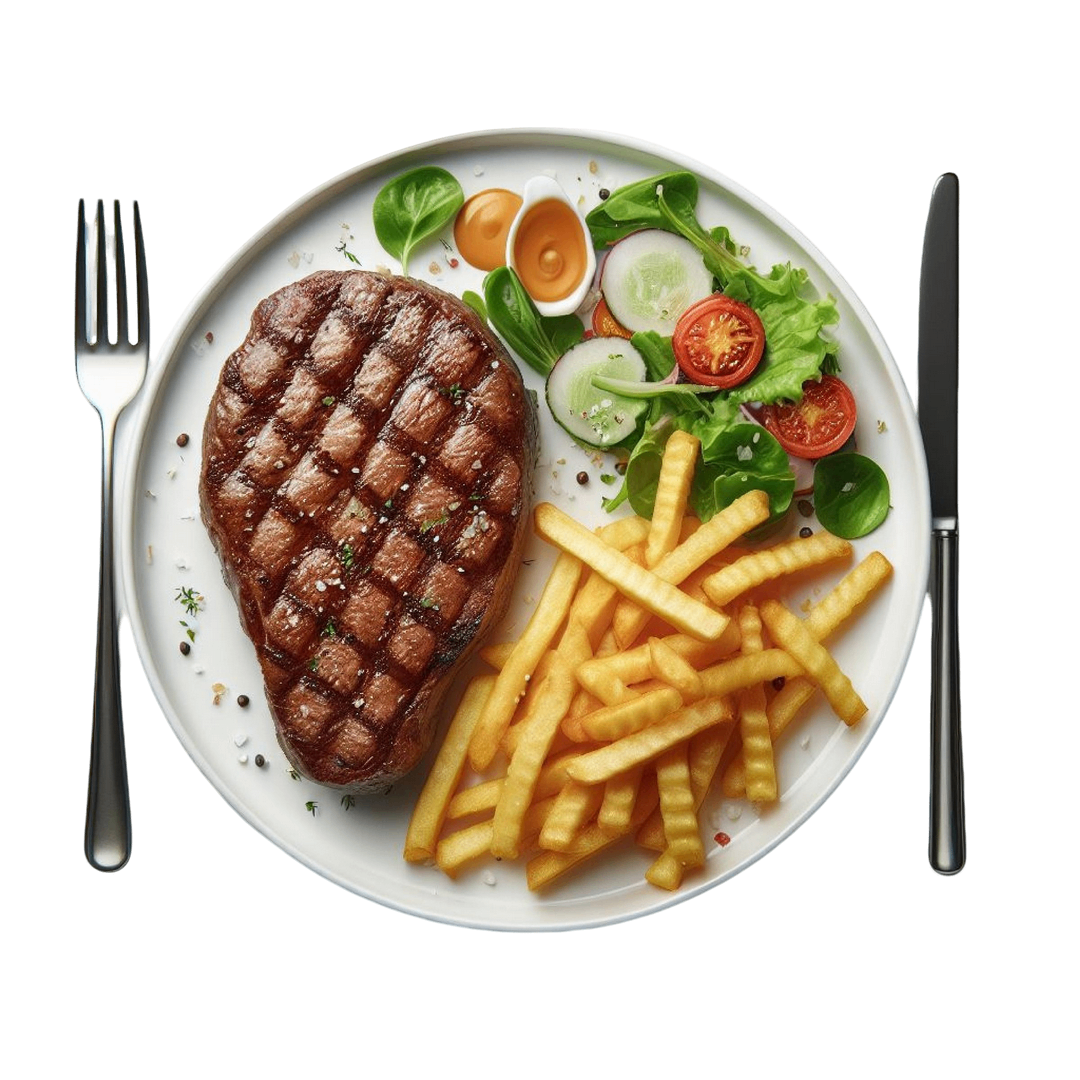 Delicious burger meal with fries and salad for nutrition analysis